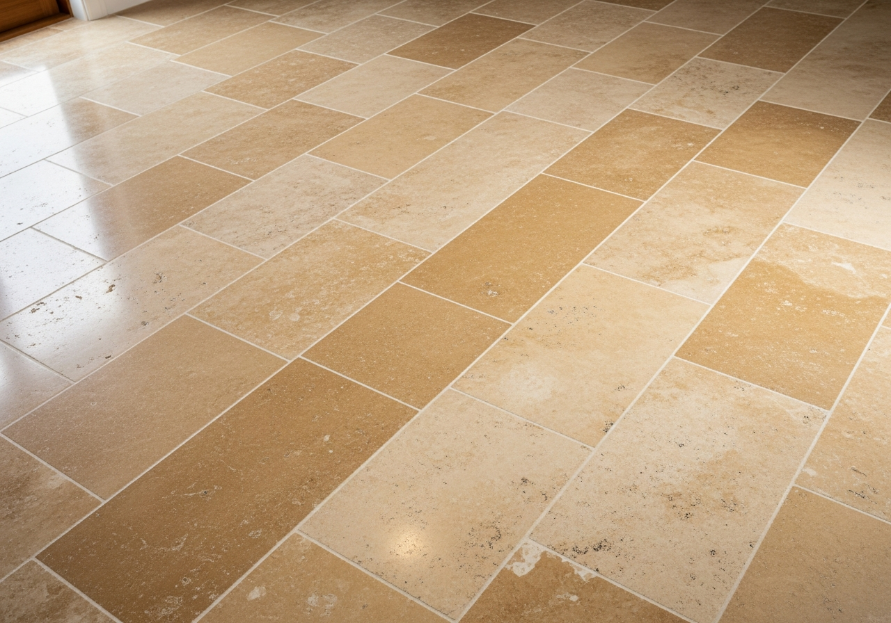 Clean sealed travertine stone floor after restoration